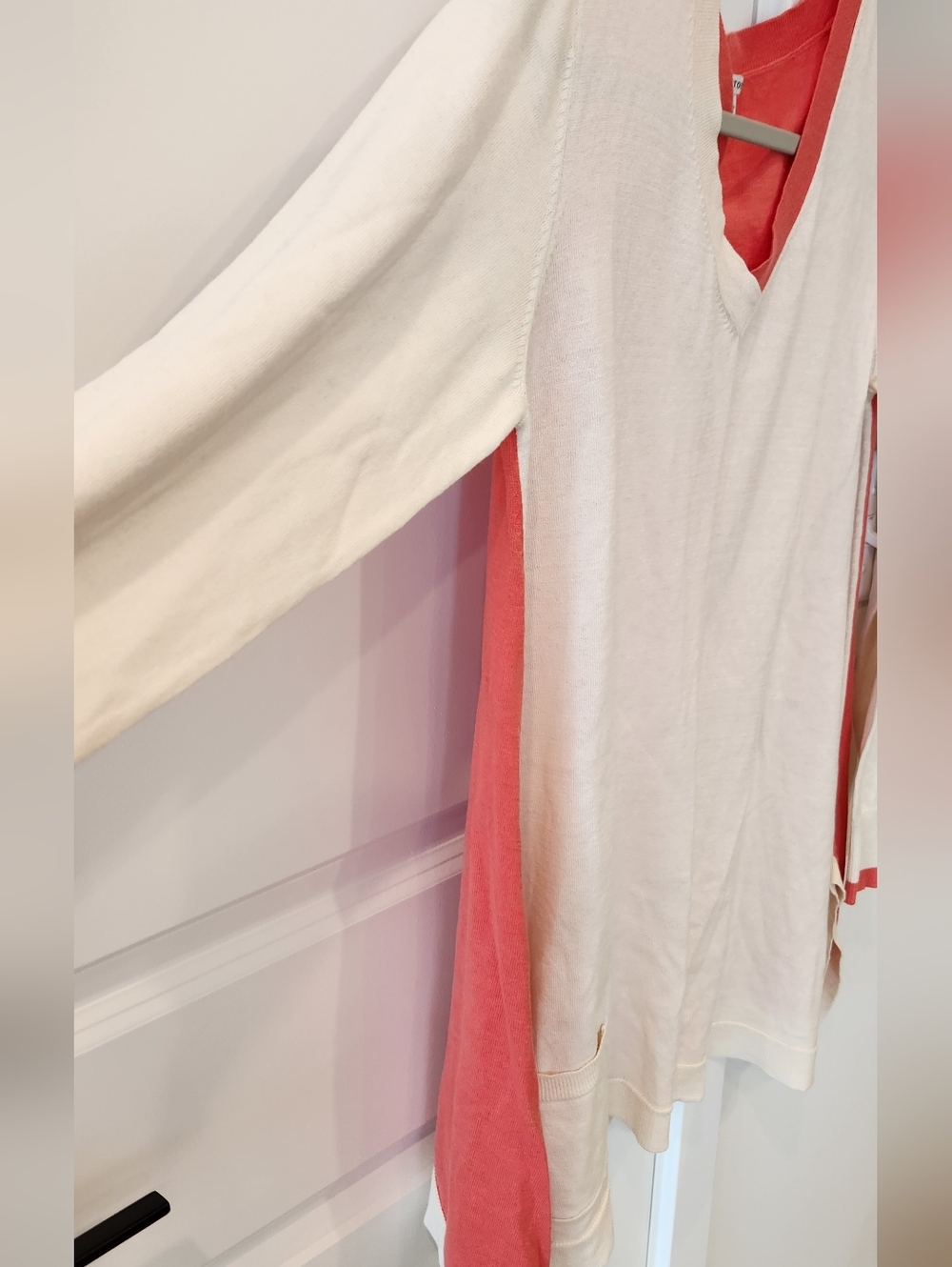 Lisa Todd Cream Sweater with Coral V-Neck Layer - Picture 3 of 4